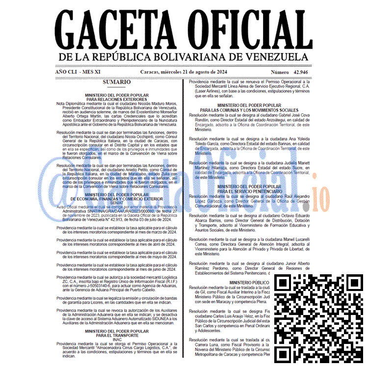 Venezuela Gaceta Oficial 42946 del 21 agosto 2024 Gaceta Oficial, Gaceta 42946, Gaceta 42946 HD, Gaceta #42946, Gaceta Oficial Venezuela #42946
