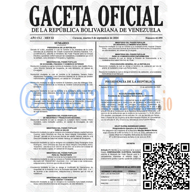 Venezuela Gaceta Oficial 42955 del 3 septiembre 2024 Gaceta Oficial, Gaceta 42955, Gaceta 42955 HD, Gaceta #42955, Gaceta Oficial Venezuela #42955