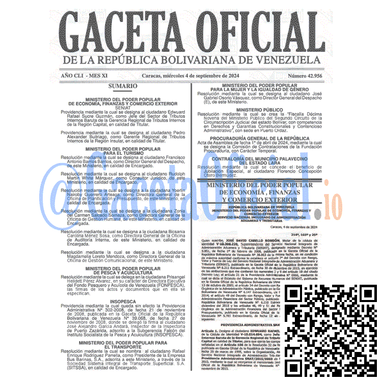 Venezuela Gaceta Oficial 42956 del 4 septiembre 2024 Gaceta Oficial, Gaceta 42956, Gaceta 42956 HD, Gaceta #42956, Gaceta Oficial Venezuela #42956