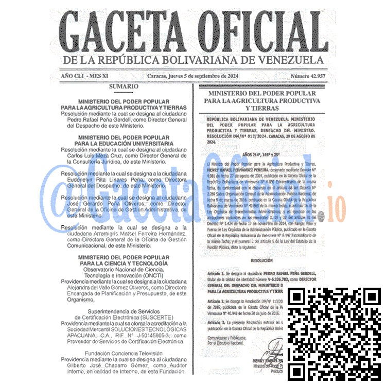 Gaceta Oficial, Gaceta 42957, Gaceta 42957 HD, Gaceta #42957, Gaceta Oficial Venezuela #42957