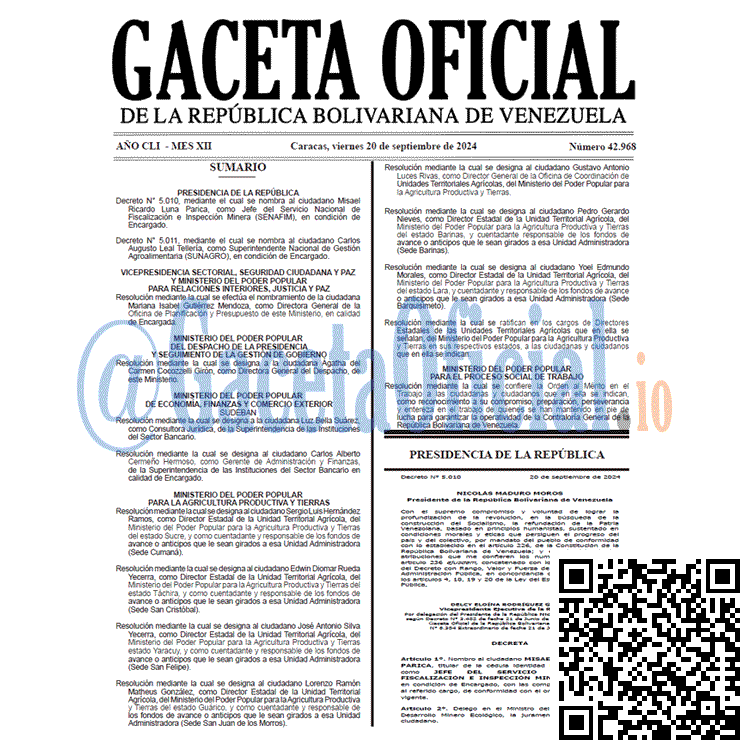 Venezuela Gaceta Oficial 42968 del 20 septiembre 2024 Gaceta Oficial, Gaceta 42968, Gaceta 42968 HD, Gaceta #42968, Gaceta Oficial Venezuela #42968