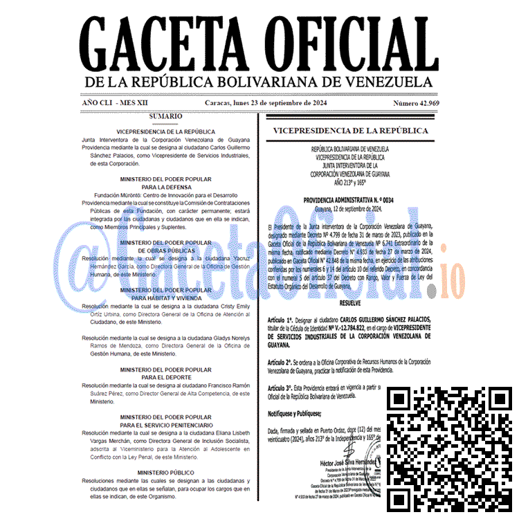 Venezuela Gaceta Oficial 42969 del 23 septiembre 2024 Gaceta Oficial, Gaceta 42969, Gaceta 42969 HD, Gaceta #42969, Gaceta Oficial Venezuela #42969