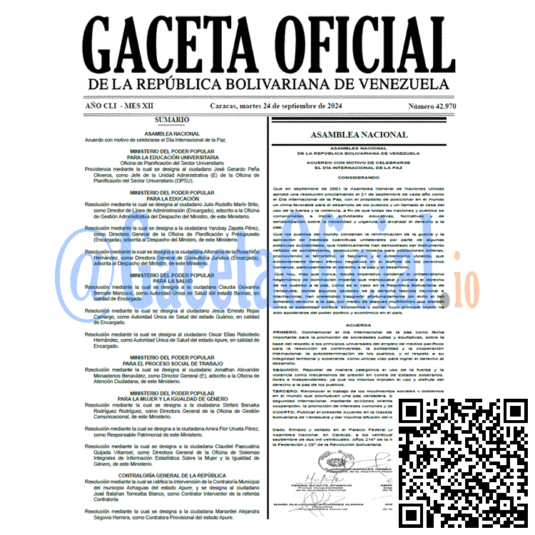 Venezuela Gaceta Oficial 42970 del 24 septiembre 2024 Gaceta Oficial, Gaceta 42970, Gaceta 42970 HD, Gaceta #42970, Gaceta Oficial Venezuela #42970