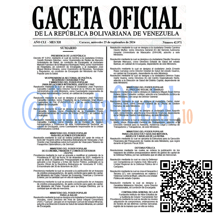 Venezuela Gaceta Oficial 42971 del 25 septiembre 2024 Gaceta Oficial, Gaceta 42971, Gaceta 42971 HD, Gaceta #42971, Gaceta Oficial Venezuela #42971