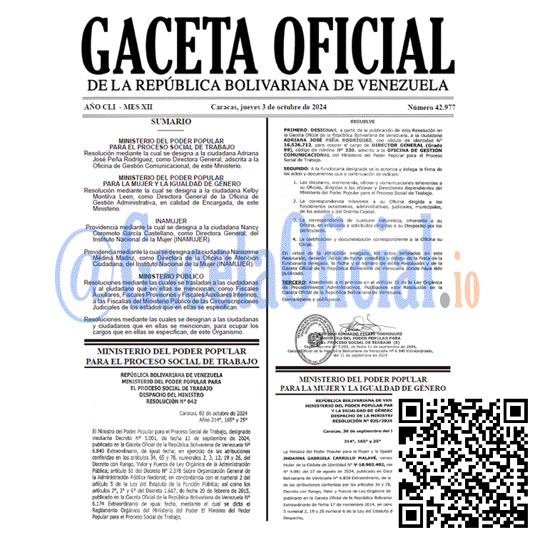 Venezuela Gaceta Oficial 42977 del 1 octubre 2024 Gaceta Oficial, Gaceta 42977, Gaceta 42977 HD, Gaceta #42977, Gaceta Oficial Venezuela #42977