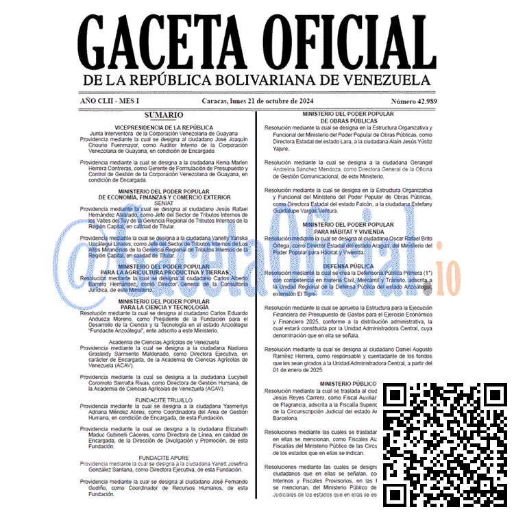 Gaceta Oficial, Gaceta 42989, Gaceta 42989 HD, Gaceta #42989, Gaceta Oficial Venezuela #42989