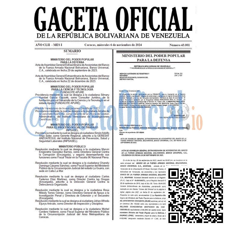 Venezuela Gaceta Oficial 43001 del 6 noviembre 2024 Gaceta Oficial, Gaceta 43001, Gaceta 43001 HD, Gaceta #43001, Gaceta Oficial Venezuela #43001