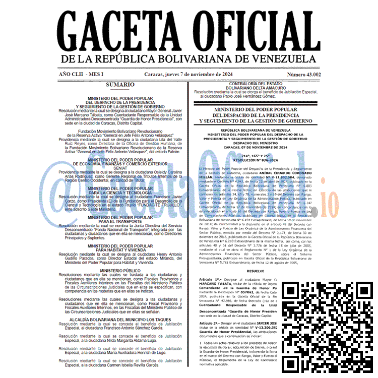 Venezuela Gaceta Oficial 43002 del 7 noviembre 2024 Gaceta Oficial, Gaceta 43002, Gaceta 43002 HD, Gaceta #43002, Gaceta Oficial Venezuela #43002