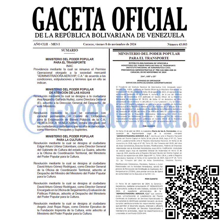 Gaceta Oficial, Gaceta 43003, Gaceta 43003 HD, Gaceta #43003, Gaceta Oficial Venezuela #43003