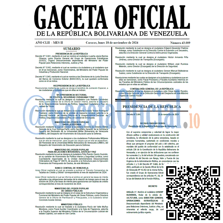 Gaceta Oficial, Gaceta 43009, Gaceta 43009 HD, Gaceta #43009, Gaceta Oficial Venezuela #43009