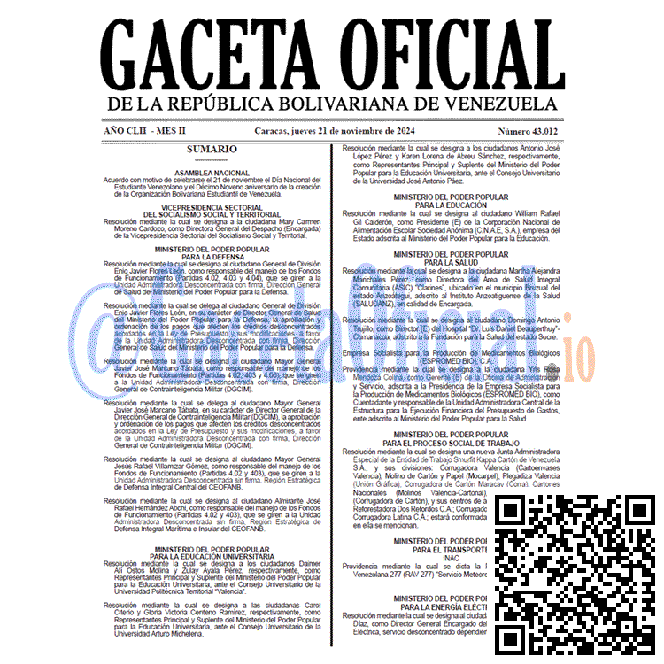 Gaceta Oficial, Gaceta 43012, Gaceta 43012 HD, Gaceta #43012, Gaceta Oficial Venezuela #43012
