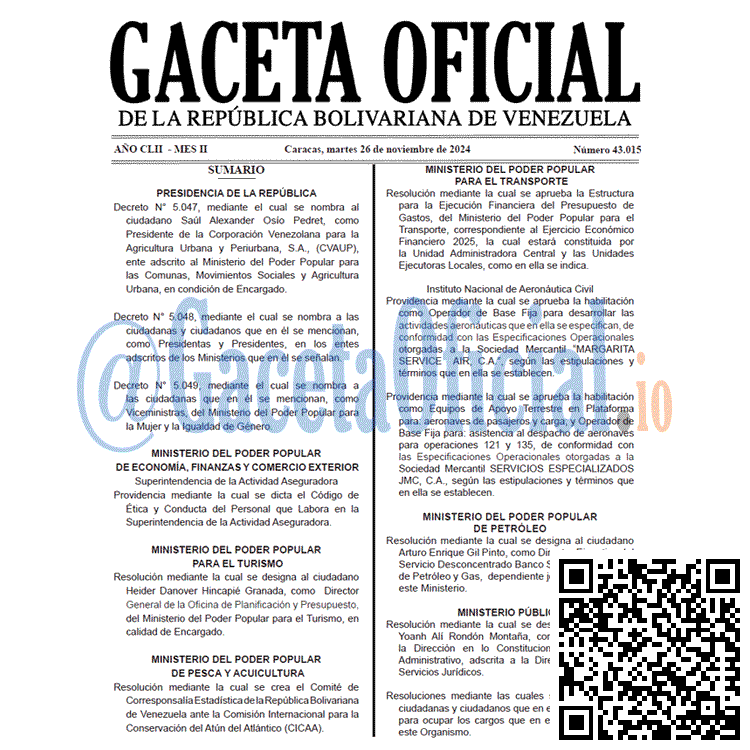 Gaceta Oficial, Gaceta 43015, Gaceta 43015 HD, Gaceta #43015, Gaceta Oficial Venezuela #43015