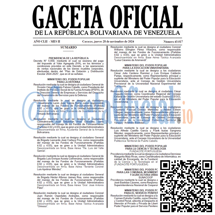 Gaceta Oficial, Gaceta 43017, Gaceta 43017 HD, Gaceta #43017, Gaceta Oficial Venezuela #43017