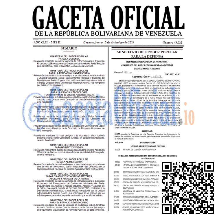 Venezuela Gaceta Oficial 43022 del 5 diciembre 2024 Gaceta Oficial, Gaceta 43022, Gaceta 43022 HD, Gaceta #43022, Gaceta Oficial Venezuela #43022