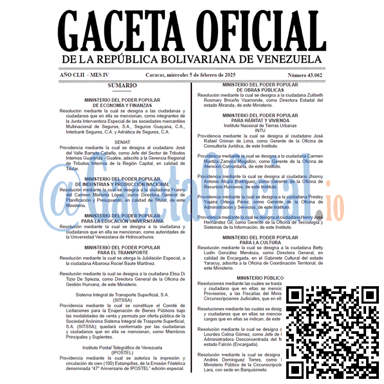 Gaceta Oficial, Gaceta 43062, Gaceta 43062 HD, Gaceta #43062, Gaceta Oficial Venezuela #43062