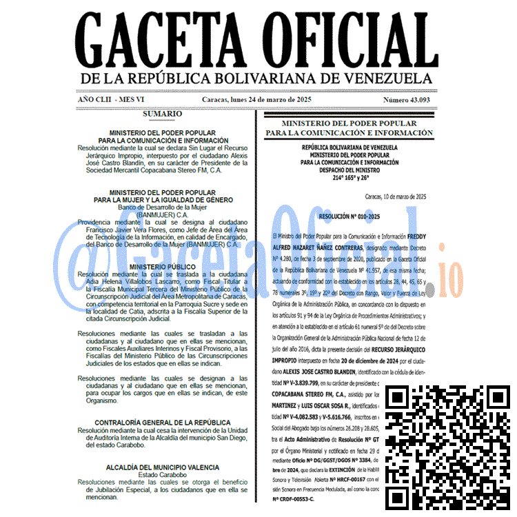 Gaceta Oficial, Gaceta 43093, Gaceta 43093 HD, Gaceta #43093, Gaceta Oficial Venezuela #43093