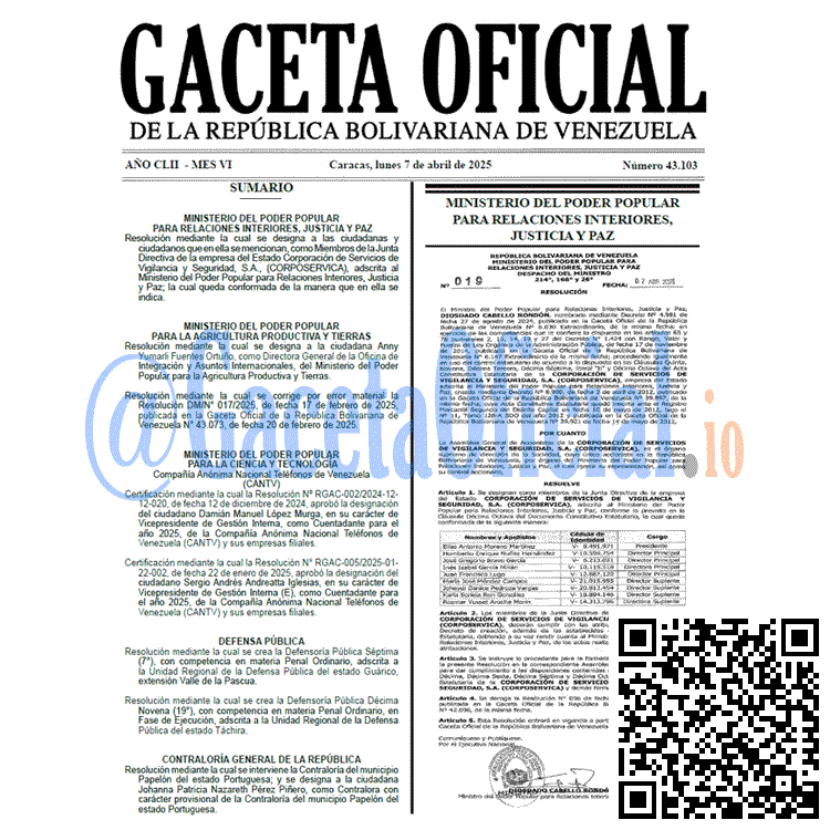 Gaceta Oficial, Gaceta 43103, Gaceta 43103 HD, Gaceta #43103, Gaceta Oficial Venezuela #43103