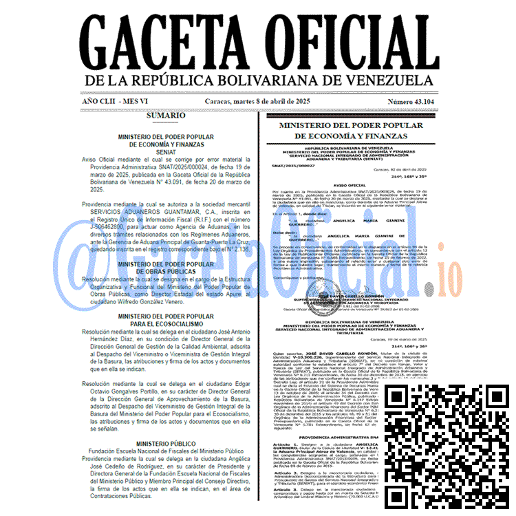 Venezuela Gaceta Oficial 43104 del 8 abril 2025 Gaceta Oficial, Gaceta 43104, Gaceta 43104 HD, Gaceta #43104, Gaceta Oficial Venezuela #43104