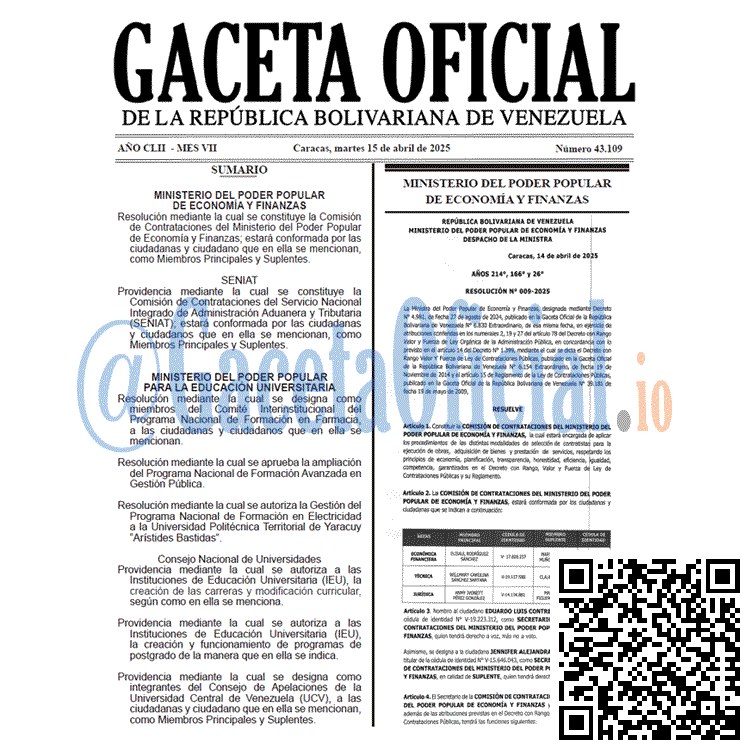 Gaceta Oficial, Gaceta 43109, Gaceta 43109 HD, Gaceta #43109, Gaceta Oficial Venezuela #43109