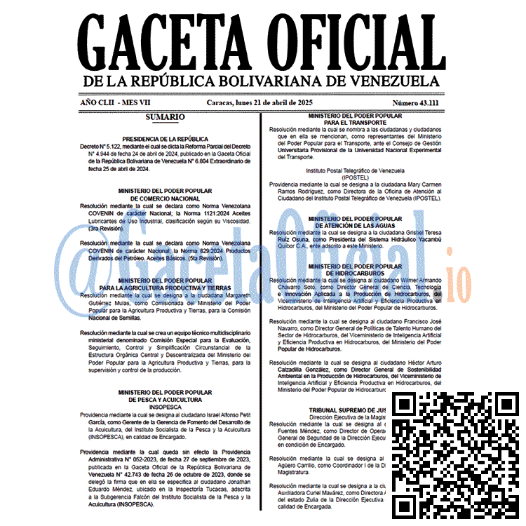 Gaceta Oficial, Gaceta 43111, Gaceta 43111 HD, Gaceta #43111, Gaceta Oficial Venezuela #43111