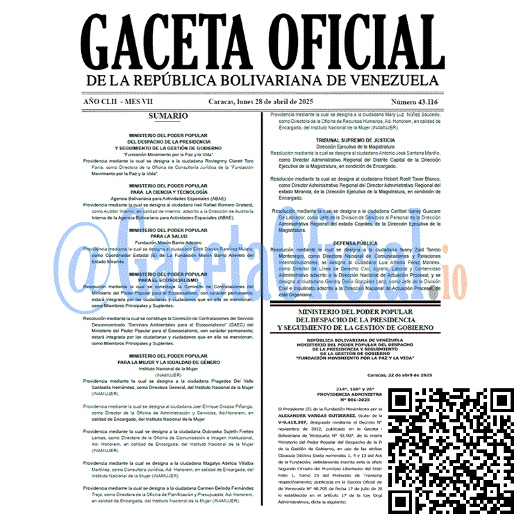 Venezuela Gaceta Oficial 43116 del 28 abril 2025 Gaceta Oficial, Gaceta 43116, Gaceta 43116 HD, Gaceta #43116, Gaceta Oficial Venezuela #43116