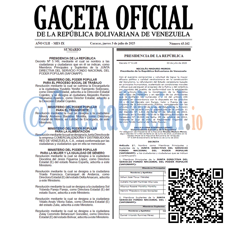 Gaceta Oficial, Gaceta 43162, Gaceta 43162 HD, Gaceta #43162, Gaceta Oficial Venezuela #43162