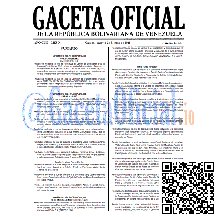 Gaceta Oficial, Gaceta 43175, Gaceta 43175 HD, Gaceta #43175, Gaceta Oficial Venezuela #43175