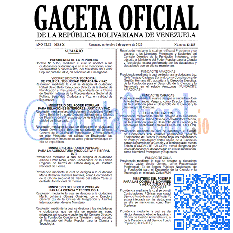 Gaceta Oficial, Gaceta 43185, Gaceta 43185 HD, Gaceta #43185, Gaceta Oficial Venezuela #43185