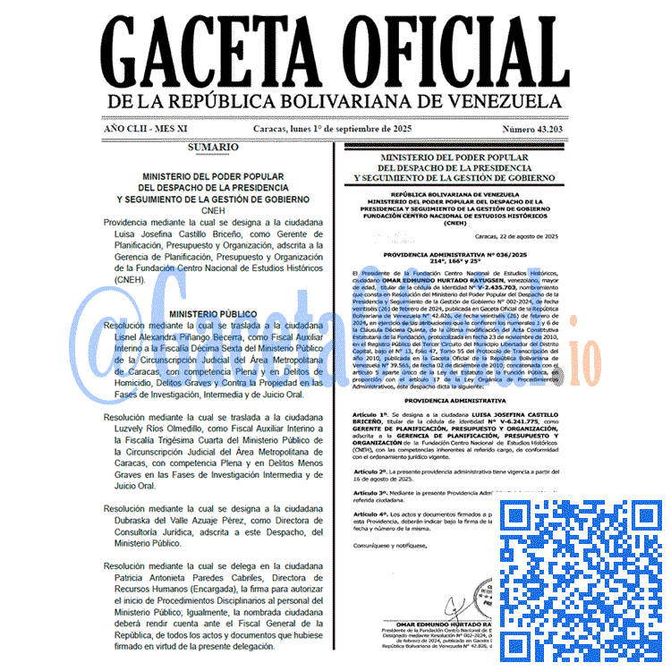 Gaceta Oficial, Gaceta 43203, Gaceta 43203 HD, Gaceta #43203, Gaceta Oficial Venezuela #43203