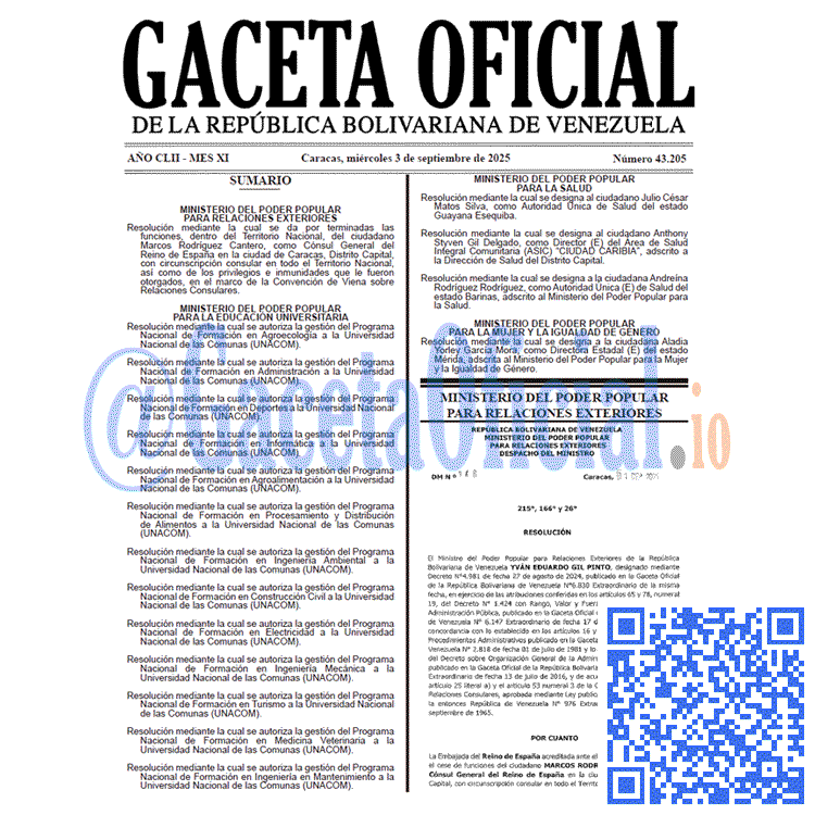 Gaceta Oficial, Gaceta 43205, Gaceta 43205 HD, Gaceta #43205, Gaceta Oficial Venezuela #43205