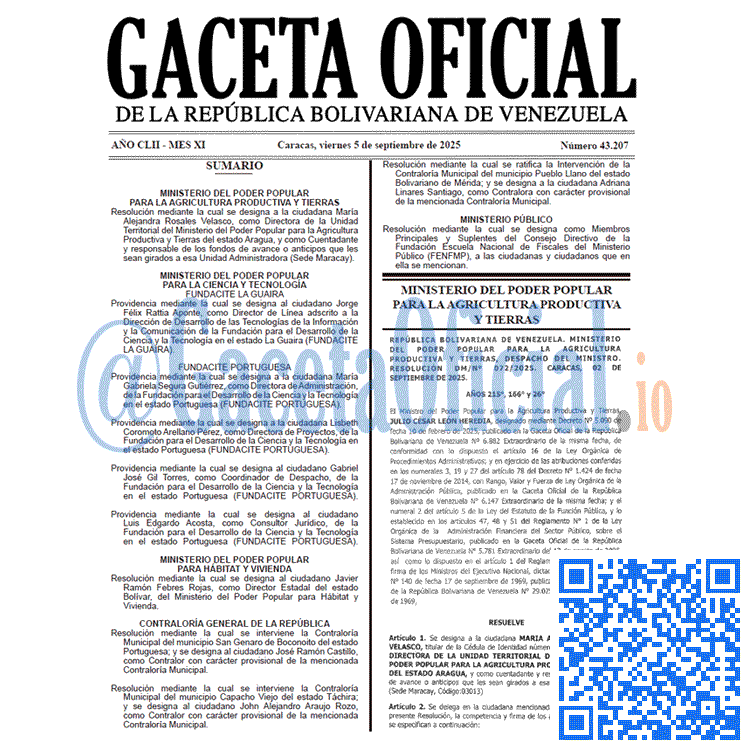 Gaceta Oficial, Gaceta 43207, Gaceta 43207 HD, Gaceta #43207, Gaceta Oficial Venezuela #43207
