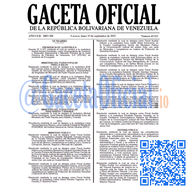 Gaceta Oficial, Gaceta 43213, Gaceta 43213 HD, Gaceta #43213, Gaceta Oficial Venezuela #43213
