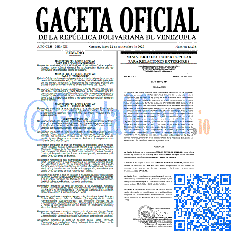 Venezuela Gaceta Oficial 43218 del 22 septiembre 2025 Gaceta Oficial, Gaceta 43218, Gaceta 43218 HD, Gaceta #43218, Gaceta Oficial Venezuela #43218