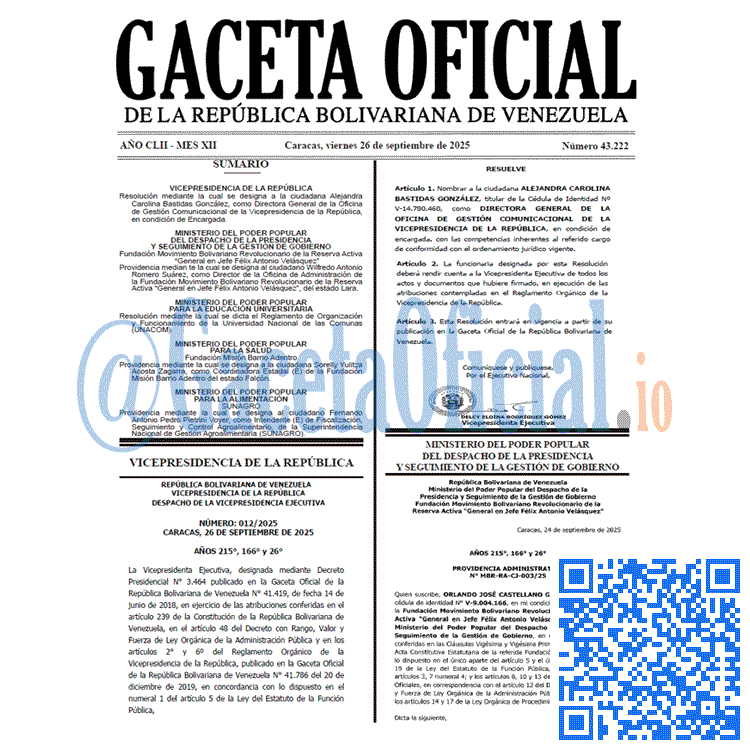 Gaceta Oficial, Gaceta 43222, Gaceta 43222 HD, Gaceta #43222, Gaceta Oficial Venezuela #43222