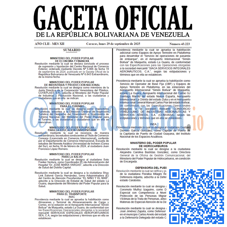 Gaceta Oficial, Gaceta 43223, Gaceta 43223 HD, Gaceta #43223, Gaceta Oficial Venezuela #43223
