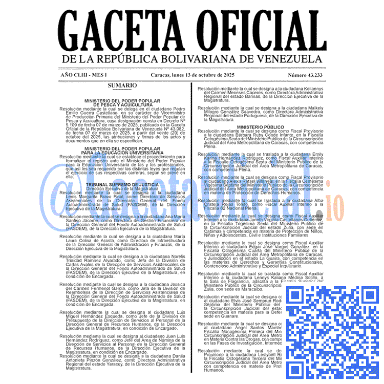 Gaceta Oficial, Gaceta 43233, Gaceta 43233 HD, Gaceta #43233, Gaceta Oficial Venezuela #43233