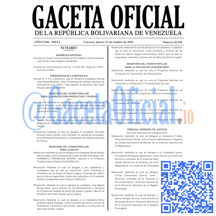 Gaceta Oficial, Gaceta 43238, Gaceta 43238 HD, Gaceta #43238, Gaceta Oficial Venezuela #43238