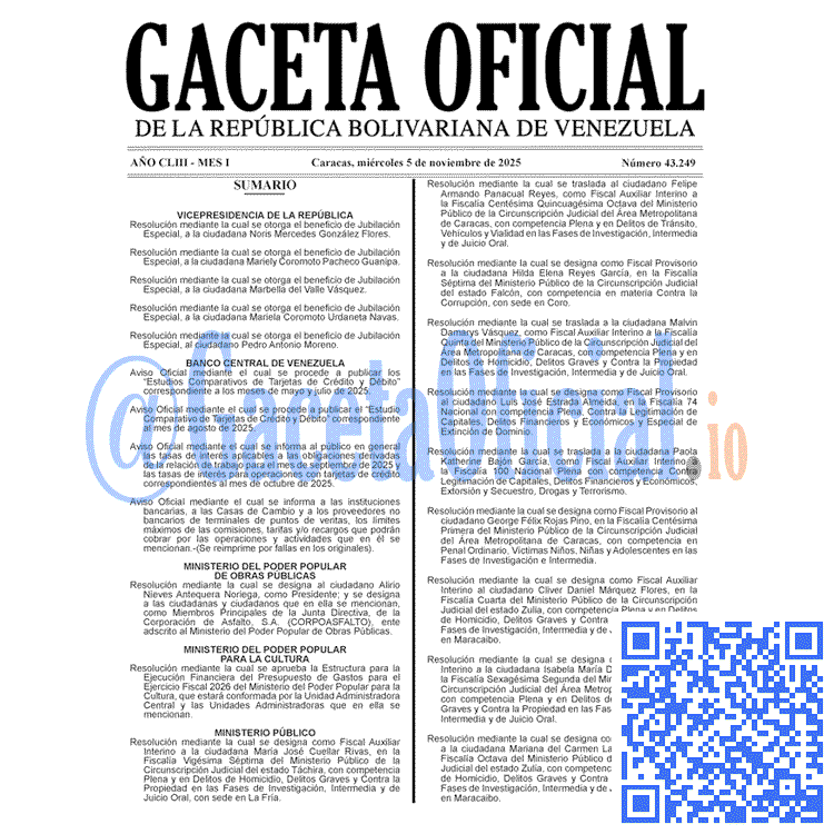 Venezuela Gaceta Oficial 43249 del 5 noviembre 2025 Gaceta Oficial, Gaceta 43249, Gaceta 43249 HD, Gaceta #43249, Gaceta Oficial Venezuela #43249