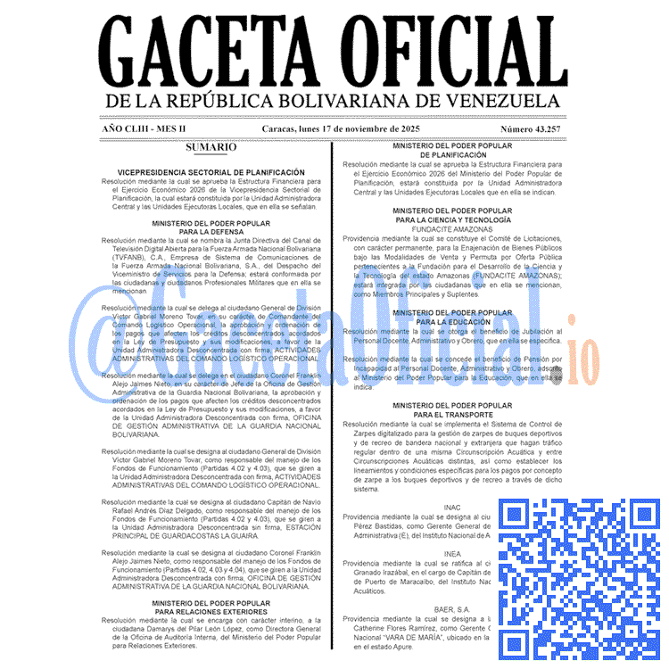 Venezuela Gaceta Oficial 43257 del 17 noviembre 2025 Gaceta Oficial, Gaceta 43257, Gaceta 43257 HD, Gaceta #43257, Gaceta Oficial Venezuela #43257
