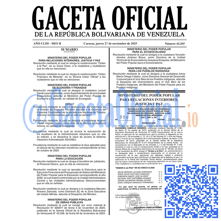 Gaceta Oficial, Gaceta 43265, Gaceta 43265 HD, Gaceta #43265, Gaceta Oficial Venezuela #43265