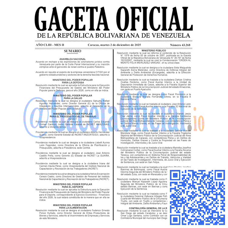 Gaceta Oficial, Gaceta 43268, Gaceta 43268 HD, Gaceta #43268, Gaceta Oficial Venezuela #43268