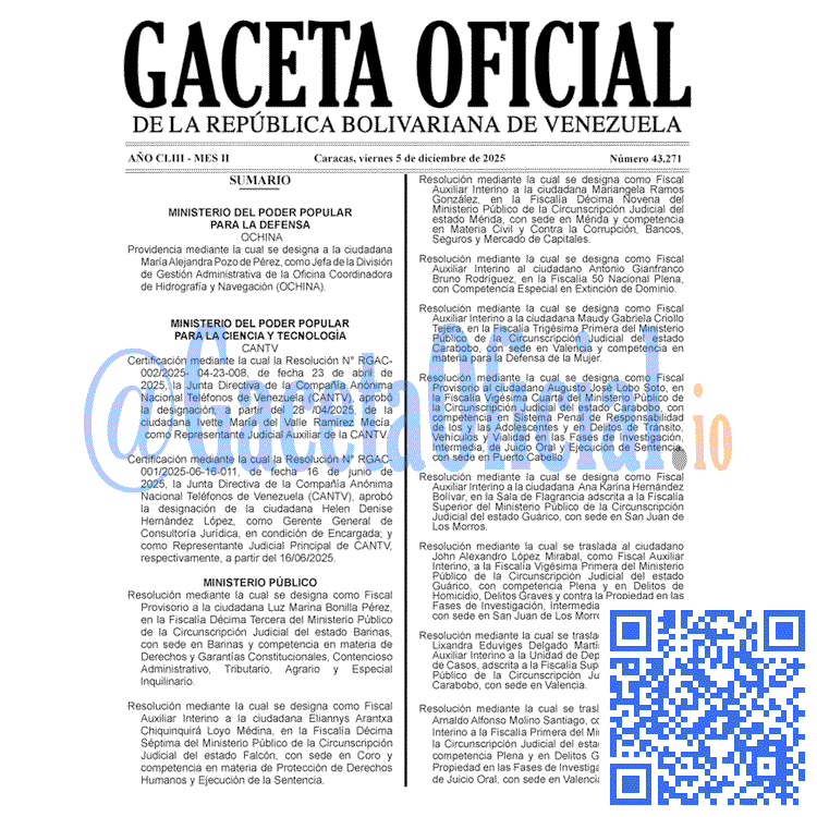 Gaceta Oficial, Gaceta 43271, Gaceta 43271 HD, Gaceta #43271, Gaceta Oficial Venezuela #43271