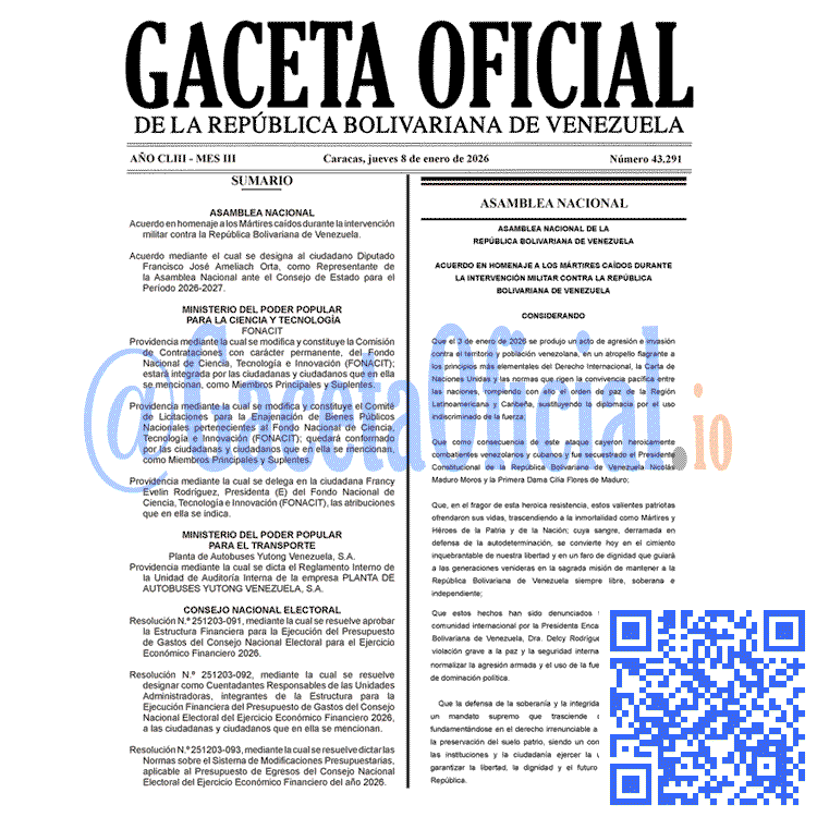 Gaceta Oficial, Gaceta 43291, Gaceta 43291 HD, Gaceta #43291, Gaceta Oficial Venezuela #43291