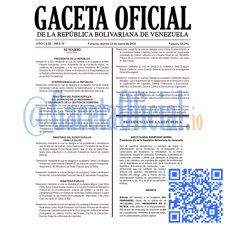 Venezuela Gaceta Oficial 43294 del 13 enero 2026 Gaceta Oficial, Gaceta 43294, Gaceta 43294 HD, Gaceta #43294, Gaceta Oficial Venezuela #43294