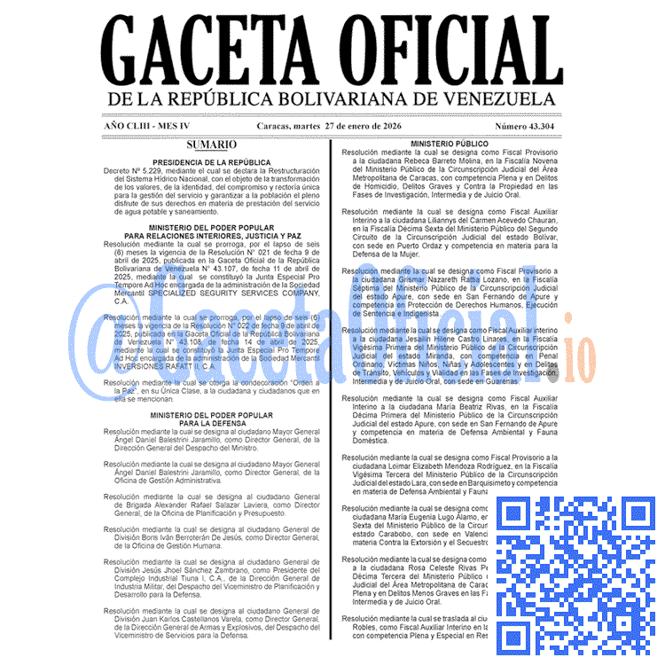Venezuela Gaceta Oficial 43304 del 27 enero 2026 Gaceta Oficial, Gaceta 43304, Gaceta 43304 HD, Gaceta #43304, Gaceta Oficial Venezuela #43304