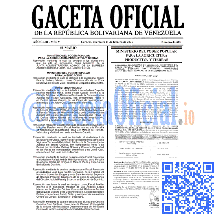 Gaceta Oficial, Gaceta 43315, Gaceta 43315 HD, Gaceta #43315, Gaceta Oficial Venezuela #43315