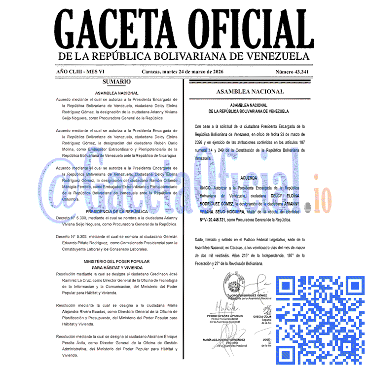 Venezuela Gaceta Oficial 43341 del 24 marzo 2026 Gaceta Oficial, Gaceta 43341, Gaceta 43341 HD, Gaceta #43341, Gaceta Oficial Venezuela #43341