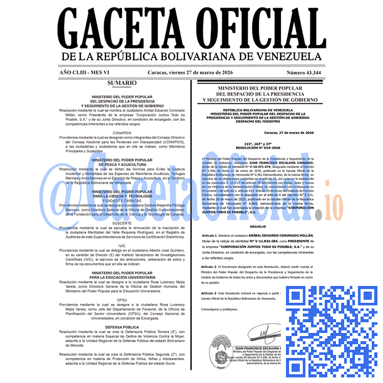 Gaceta Oficial, Gaceta 43344, Gaceta 43344 HD, Gaceta #43344, Gaceta Oficial Venezuela #43344