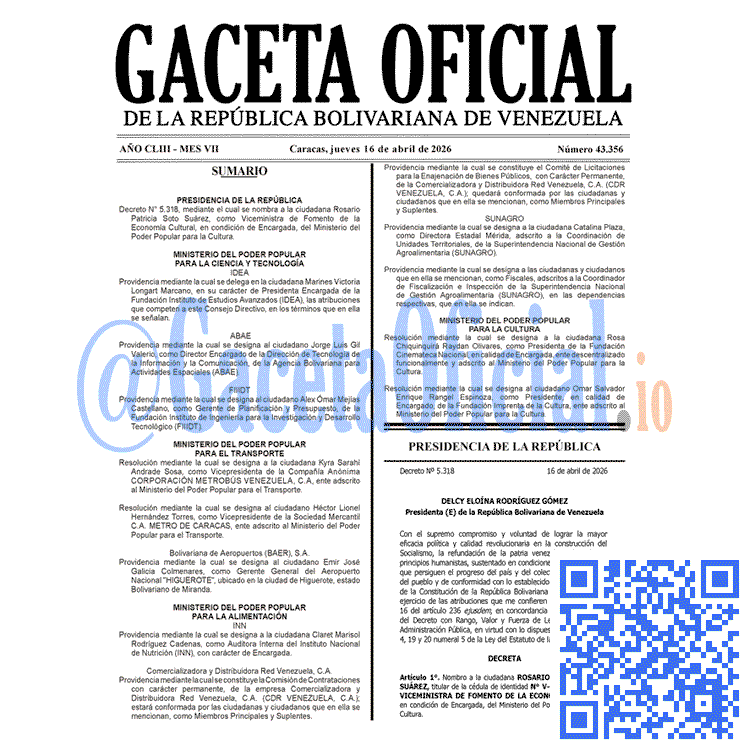 Venezuela Gaceta Oficial 43356 del 16 abril 2026 Gaceta Oficial, Gaceta 43356, Gaceta 43356 HD, Gaceta #43356, Gaceta Oficial Venezuela #43356