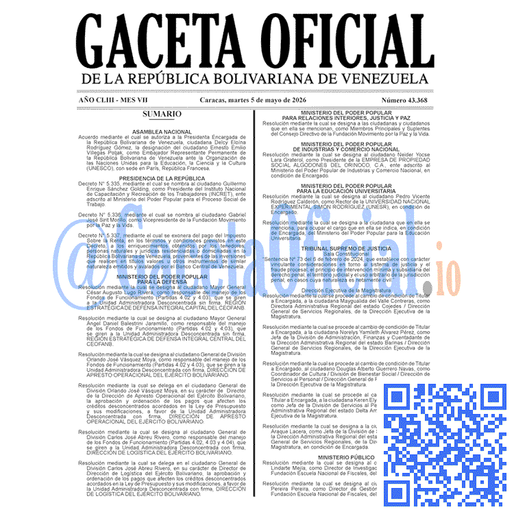 Gaceta Oficial, Gaceta 43368, Gaceta 43368 HD, Gaceta #43368, Gaceta Oficial Venezuela #43368